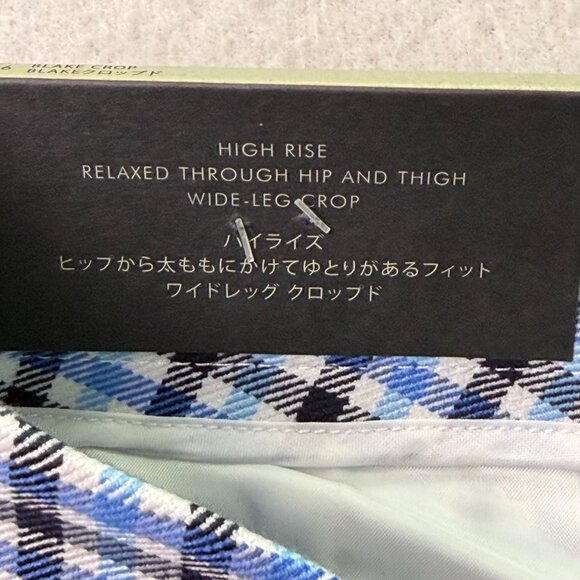 Banana Republic Women’s Blue & Black Plaid Wide-Leg Crop Pants Size 6 - New - Picture 10 of 13